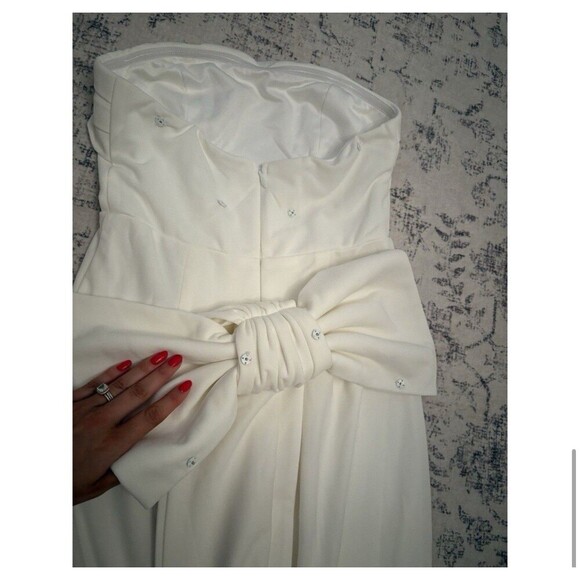 Lulus Fabulous Phenomenon White Strapless Bow Midi Dress Size XL Bridal Zip - Picture 12 of 14